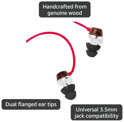 Symphonized ALN Premium Genuine Wood in-Ear Noise-isolating Headphones, Earbuds, Earphones with Mic (Red) - color: Red