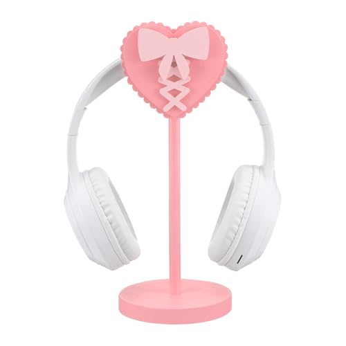 Kingdder Pink Heart Bow Headphone Stand Cute Wood Headphone Stand Holder | Decorative Desk Accessory for Gamer Room Office, Adorable Headphone Organizer, Gift for Young Women Teacher Girlfriend - style: Heart Bow