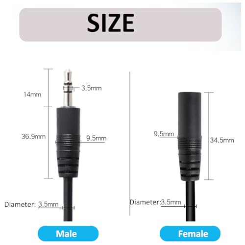 2-Pack 3.2ft 3.5mm AUX Stereo Extension Cable Male to Female, Slim Connector Compatible with iPhone, iPod, MP3 Player, Headphones, Car Stereo