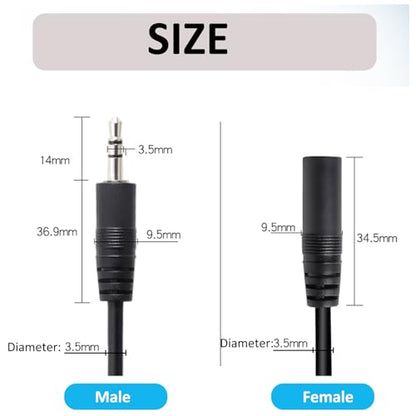 2-Pack 3.2ft 3.5mm AUX Stereo Extension Cable Male to Female, Slim Connector Compatible with iPhone, iPod, MP3 Player, Headphones, Car Stereo