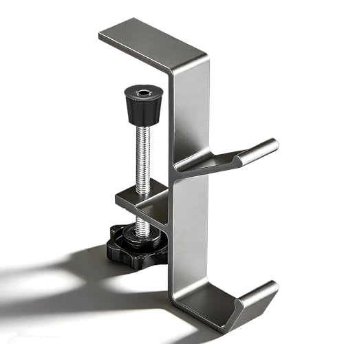 Headphone Holder for Desk, Double Hook Desk Hook, Bag Holder with Clamp for Table Desk Under Counter, Grey - color: Gray