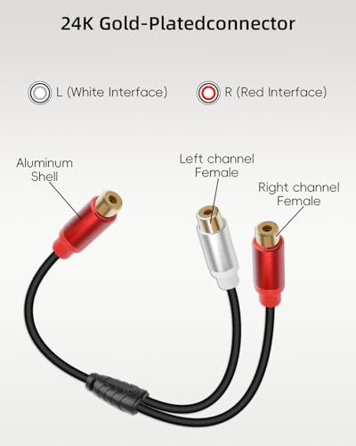 Short RCA Y Splitter Cable,1RCA Female to 2RCA Female Stereo Audio Extension Cable for Speaker,Subwoofer,Amplifier,Stereo System,Home Theater,2Pack(0.3M/1FT) - size: 1F to 2F