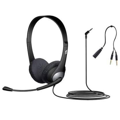 Cyber Acoustics AC-204 Stereo Headset with Ambidextrous Boom Mic | Great for VoIP and Gaming, Leatherette Earpads, Includes Y-Adapter, PC and Mac Compatible - style: Stereo Headset