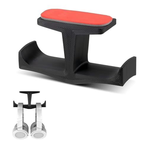 Dual Headphone Stand, Under Desk Hanger for Headphones, Gaming Headsets, Mobiles Accessories, Stick On, No Screws, Black
