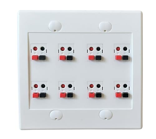 DIYTECH Premium 8 Speaker Wall Plate, Speaker Plug, Supports 8 Speaker Configurations, Speaker Port for Wall Speaker Wire, Speaker Wire in Wall, Wire Wall Plate - 2 Gang Screwless - size: 8 Speaker