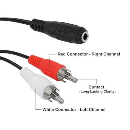 2Pack 3.5mm Female to 2 RCA Splitter Male Stereo Audio Y Cable (1ft), Gold Plated Adapter with OFC Conductor & Dual Shielding, for Speakers, Home Theater, TV, Smartphone, MP3, Tablet(8inch)