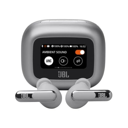 JBL Live Beam 3 - True wireless noise-cancelling stick-closed earbuds, 48Hrs total playback, Wireless Charging, 6 Mics for perfect calls, Multi-point connection, IP55 waterproof and dustproof (Silver) - color: Silver