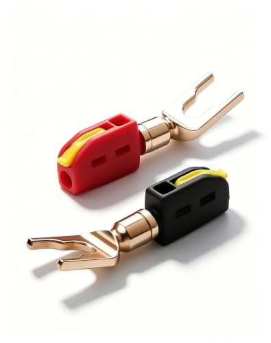 CERRXIAN Speaker Spade Connector, 10A High Push-Button Current Quick Connect 24K Gold-Plated Y Speaker Plug Connectors for HiFi Fork Plug, Amplifier, DIY - 1 Pair / 2 pcs - size: 1 Pair / 2 pcs