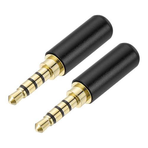 MECCANIXITY 2Pcs 3.5mm Replacement Repair Plug Jack, 4 Pole Metal Stereo Male Plug 3.5mm Solder DIY Audio Cable Connector for Headphone Earphone Microphone Cable Repair, Bright Black - color: Bright Black