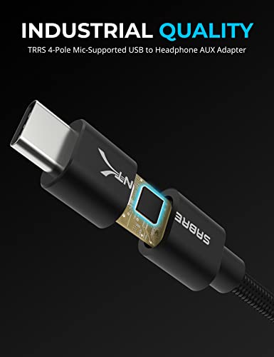 SABRENT USB-C to 3.5mm Audio Jack Active Adapter, 20in (CB-UC35) | Dual-function 3.5mm audio jack (headphone + mic); active adapter; 20-inch cable