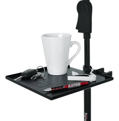 Gator Frameworks Microphone Stand Utility Shelf; 9" x 9" (GFW-SHELF0909) | Steel Tray Secures Accessories with Raised Edges and Clamps to Most Mic Stands 10 lb Weight Capacity - size: 9" x 9" Utility Shelf, style: 9" x 9" Shelf