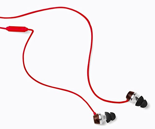 Symphonized ALN Premium Genuine Wood in-Ear Noise-isolating Headphones, Earbuds, Earphones with Mic (Red) - color: Red