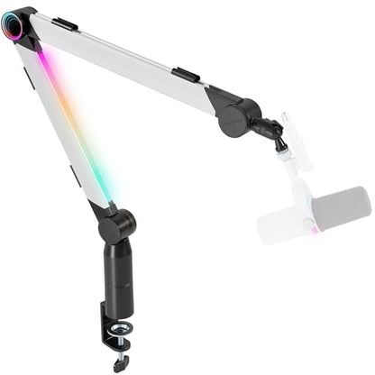 ARES WING Aluminum Microphone Boom Arm with RGB Light and Volume Control | Adjustable Mic Arm Desk Mount with 3/8” to 5/8” Screw Adapter, Suspension Scissor Mic Stand for Gaming Streaming Podcasting
