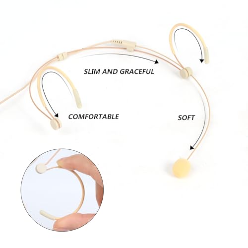 Headworn/Headset Microphone Wired, Dual Over-Ear Headset Mic, Condenser Headset Mic Compatible with Audio Technica Microphone Wireless Systems, Ideal for Lectures, Actors, Theater - Beige - size: Hirose 4 Pin Plug