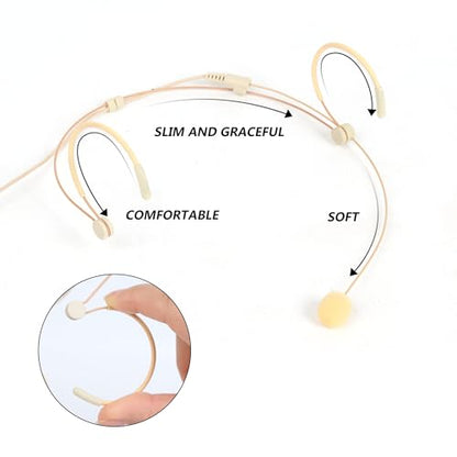 Headworn/Headset Microphone Wired, Dual Over-Ear Headset Mic, Condenser Headset Mic Compatible with Audio Technica Microphone Wireless Systems, Ideal for Lectures, Actors, Theater - Beige - size: Hirose 4 Pin Plug