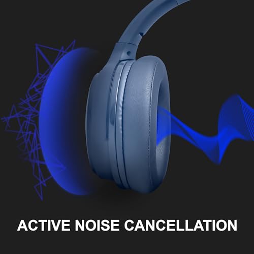 Fisher Pro Active Noise Cancelling Headphones,Over-Ear Headphones Wireless | Bluetooth 5.3, Microphone, Lightweight Comfortable Headset for Home, Travel, Rechargeable Workout Headphones, Deep Base - color: Navy Blue