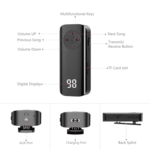 LOFICOPER Bluetooth Transmitter Receiver, Aux Bluetooth Adapter for Car, Support TF Card, Hand-Free Call, Navigation, Car & Home Stereo, TV, Headphones - color: Glossy Black