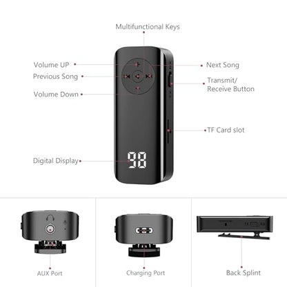 LOFICOPER Bluetooth Transmitter Receiver, Aux Bluetooth Adapter for Car, Support TF Card, Hand-Free Call, Navigation, Car & Home Stereo, TV, Headphones - color: Glossy Black