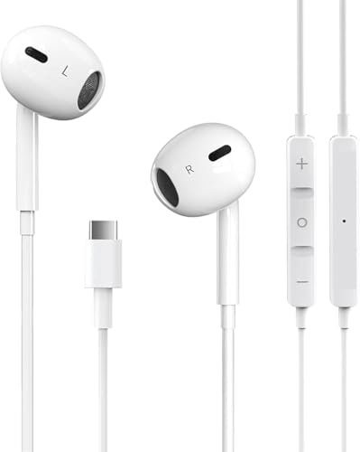 Pcwfbzf USB C Headphones Earbuds for iPhone17/16/15, iPad Pro,Galaxy,Pixel | Built-in Mic, Noise Cancelling, Volume Control, Ultra Clear Calls, Supports for iPhone 17/16/15 Series, Galaxy, Pixel - size: 1 Pack