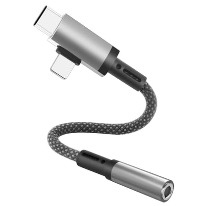 Lightning and USB C to 3.5mm Headphone Jack Adapter, USB C and Lightning to AUX Adapter (for Headphone Jack) for iPhone 16 15 14 13 Pro Max, Galaxy S24 S23 Pixel, iPad