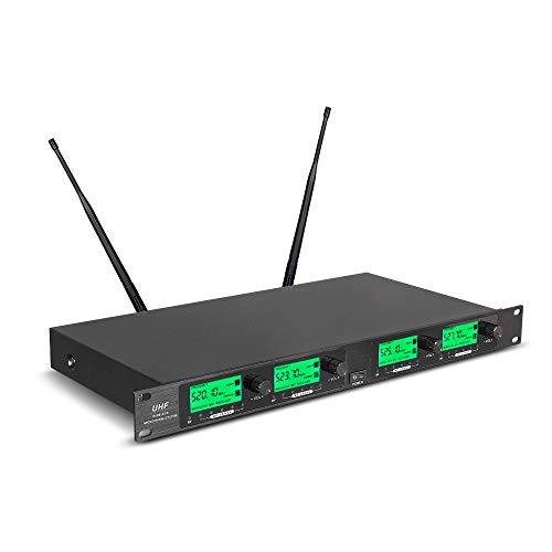 Wireless Microphone System Pro UHF 4 Channel 4 Lavalier Bodypacks 4 Lapel Mic 4 Headsets for Karaoke System Church Speaking Conference Wedding Party