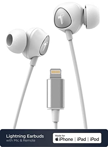 Thore iPhone Earbuds with Lightning Connector MFi Certified by Apple Earphones (V100) Wired in-Ear Headphones with Volume Control & Mic for iPhone X, XS, XR, 11, 12, 13, 14 Pro Max (White Silver) - color: White