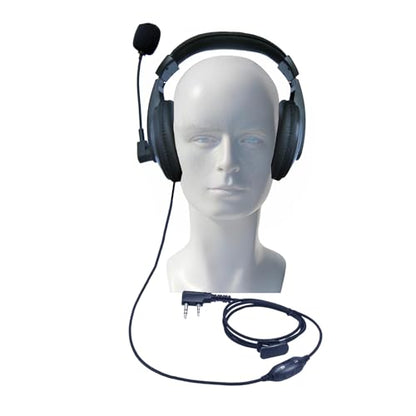 Overhead Radio Headphones， Professional Noise-Canceling Walkie-Talkie Headset with Boom Mic ，Earpiece with 2 Pin Jack for Most Two Way Radio (Wired, Black)