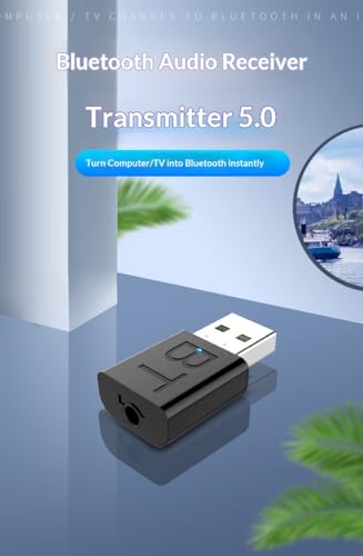 2-in-1 Bluetooth 5.0 USB & 3.5mm AUX Audio Adapter - Wireless Bluetooth Transmitter & Receiver for Car, Home Stereo, PC, Speake