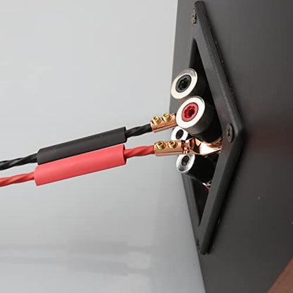 4PCS Spade Connectors,45 Degree Pure Copper Audio Fork Y Spade Plug DIY with Heat Shrink Tubing and Hex Wrench, Double Screw Locking Speaker Cable Plugs for Speaker Cables (Knurled) - color: Pure Copper with Heat Shrink Tube