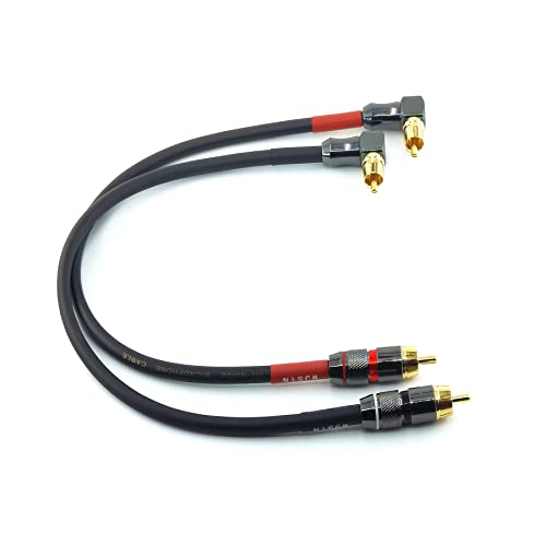 WJSTN-055 90 Degree Right Angle RCA Subwoofer Cable Audio Cable RCA Male to Male Audio Video Cord for Subwoofer, HDTV, Amplifiers,Home Theater,Hi-Fi Systems,Subwoofe 2 Pack (1FT) - size: 1FT