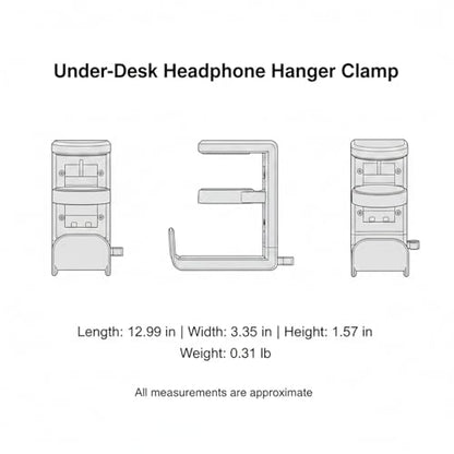 Under Desk Headphone Hanger Clamp, Rotating Mount for Sit-Stand Desks, No-Drill Installation, Paper-Based Composite (1 PC) - color: Black