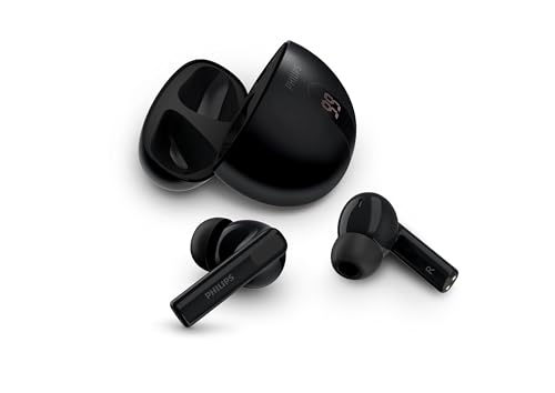Philips T2520 True Wireless Earbuds, Bluetooth 5.4, Active Noise Cancelling, AI Mic Clear Calls, Dynamic Bass, 20H Battery, IPX4 Water Resistant, Black