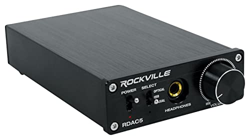 Rockville RDAC5B DAC Digital to Analog Converter with Headphone Amp, Black | USB / Optical / Coaxial Inputs, RCA Output, 24Bit/192kHz, 106dB SNR, Plug and Play, Compact, Volume Control - style: Black