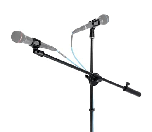 Rockville GIGSTAND DUAL V2 Dual Microphone Stand with Heavy Counterweight, Detachable 30" Boom Arm, Adjustable Height (33.5"-65"), Foldable Tripod Base, Includes 2 Mic Clips, Black | Includes 2 Mic Clips, Counter-Weight, Adjustable Height 33.5"-65", Steel