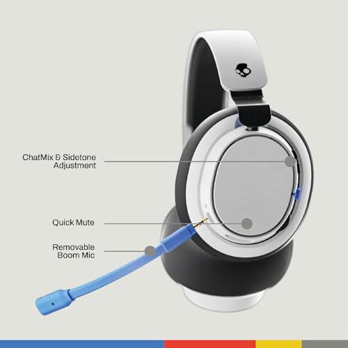 Skullcandy SLYR Pro Wireless Multi-Platform Gaming Headset - White/Blue | Bluetooth Headphones, 24 Hours Battery, PC, PlayStation, Nintendo Switch, 2.4GHz Low Latency Wireless Transmitter Included - color: White/Blue PlayStation, style: SLYR Pro Wireless
