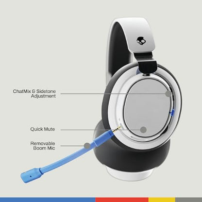 Skullcandy SLYR Pro Wireless Multi-Platform Gaming Headset - White/Blue | Bluetooth Headphones, 24 Hours Battery, PC, PlayStation, Nintendo Switch, 2.4GHz Low Latency Wireless Transmitter Included - color: White/Blue PlayStation, style: SLYR Pro Wireless
