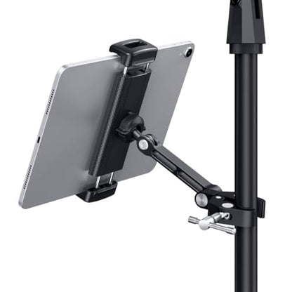 CreaDream iPad Holder for Mic Stand, Aluminum Tablet Holder for Mic Music | Adjustable Tablet Holder for Micphone Stand, Heavy Duty iPad Clip Attachment Compatible with Devices from 4.7 to 13 inch