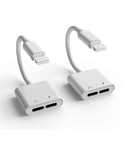 2Pack[Apple MFi Certified]Headphones Jack Adapter for Charging iPhone 7/8Plus/X/Xr/Xs/SE/11/12/Pro/Max/ipad Dongle Converter Charger Accessories Cables Audio Connector Earphone Dual Lightning Splitter