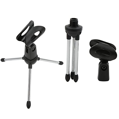 Desktop Desk Microphone Stand Foldable Tripod,Microphone Mic Stand Holder Bracket Adjustable Table Microphone Holder with Mic Clip for Conference Live Broadcast