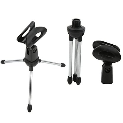 Desktop Desk Microphone Stand Foldable Tripod,Microphone Mic Stand Holder Bracket Adjustable Table Microphone Holder with Mic Clip for Conference Live Broadcast