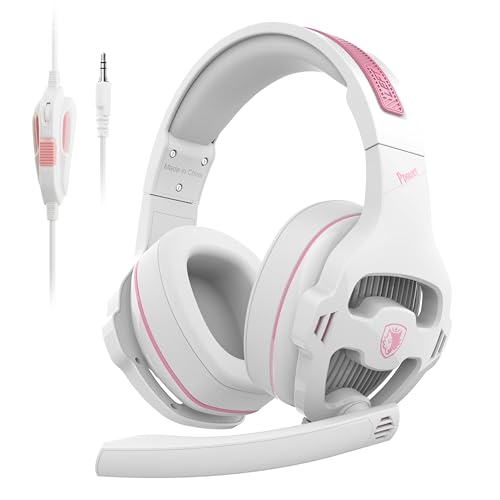 SA726 Stereo Gaming Headset for Xbox One PS4 PS5 Controller, Over Ear Headphone with Mic Noise Cancelling Headset for PC Xbox Series (White Pink) - color: SA726 Pink