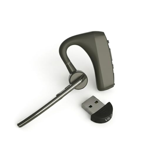 Bluetooth Headset Wireless Headphone Hook Earbud with Mic USB Dongle | Pro Noise Cancelling Ear Piece Handsfree for Work Turcker Driving Cellphone Laptop Calls, Privacy Mute, 8-20Hrs Use