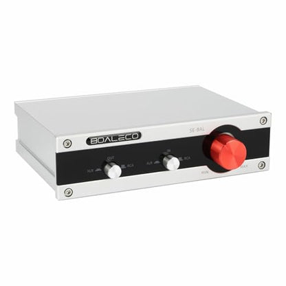 BOALECO HiFi 2-IN-2-OUT XLR Balanced/RCA Audio Selector Splitter Box,Silver | Lossless XLR Balanced & RCA Audio Switcher Stereo Fully Balanced Passive Preamp Volume Controller for Multi-Device Switching