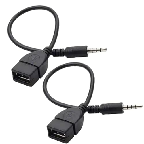 BWESOO 2Pcs Black USB to AUX Adapter Cable,3.5mm Male AUX Plug to USB 2.0 Female Converter Adapter Cable Cord for Car Aux Port 20cm/8-inch Length Black OTG Adapter Accessories