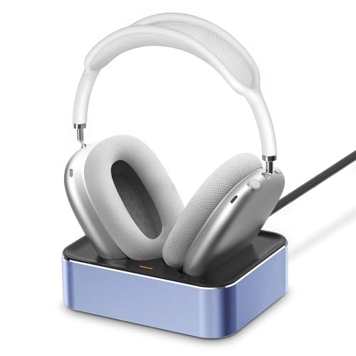 Headphone Charging Station for AirPods Max 1 & 2 - Magnetic Charger Dock with Lightning & USB-C Connectors, LED Indicator, Easy Drop-in Charging (Purple) - color: Purple