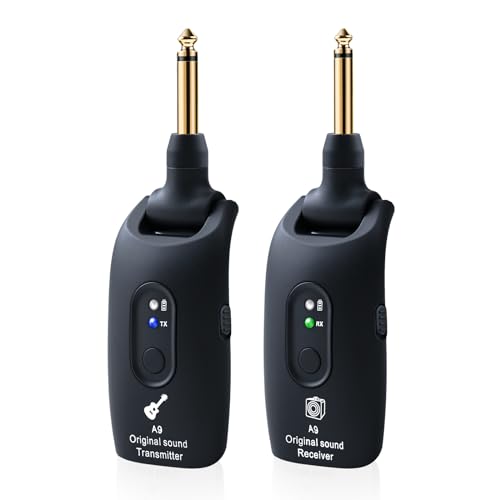 A9 Wireless Guitar System 2.4GHz Wireless Guitar Transmitter and Receiver | Rechargeable,4 Channels, 100FT/30m Range,270° Rotatable Plug,for Electric Guitar Bass (Black(1TX+1RX)) - color: Black