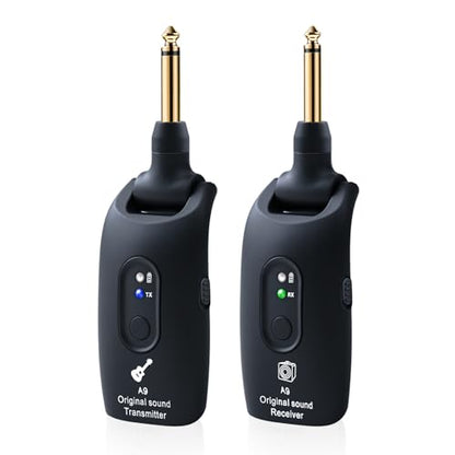 A9 Wireless Guitar System 2.4GHz Wireless Guitar Transmitter and Receiver | Rechargeable,4 Channels, 100FT/30m Range,270° Rotatable Plug,for Electric Guitar Bass (Black(1TX+1RX)) - color: Black
