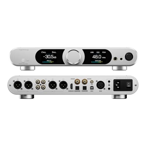 Topping DX9 Discrete Full Balanced DAC Headphone Amplifier Combo, 10000mW x 2 Amp with AK4118 XU-316 DSD512, USB/Bluetooth/2*Opt/2*Coax/AES/IIS Input, XLR/RCA 6.35mm/4.4mm/4-PIN XLR Output, Silver - color: Silver