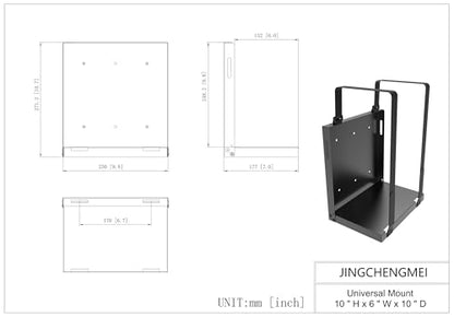 Universal Computer Wall Mount Bracket 10.7" H x 7" W x 9.8" D | Adjustable Strap Steel Computer Case Open Frame Holder for CPU, UPS, Computer Cases or Other Electronic Devices