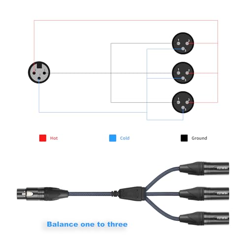5FT XLR 1 Female to 3 Male Y Splitter Cable,3 Way XLR Splitter Balance 1 Female to 3 Male Audio Cable for Mixer Microphone-One Microphone Connects 3 interfaces 1 Pack - size: 5Feet, style: XLR 1 F To 3 M